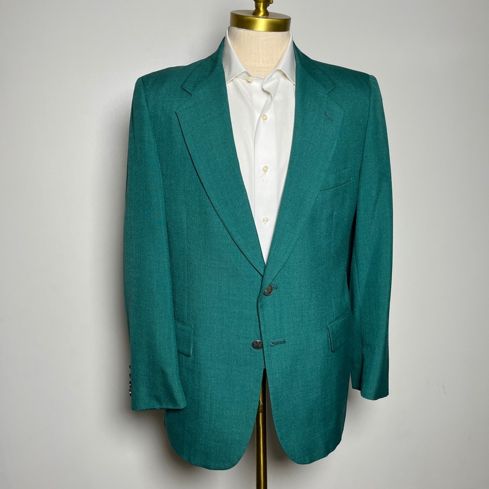 Kuppenheimer Blazer Mens 40R Teal Green Solid Wool Blend Vintage Two Button